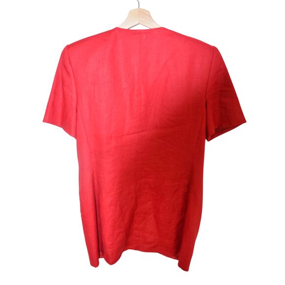 Vintage Linen Short Sleeve Blazer Jacket Red Button Front - Picture 6 of 6